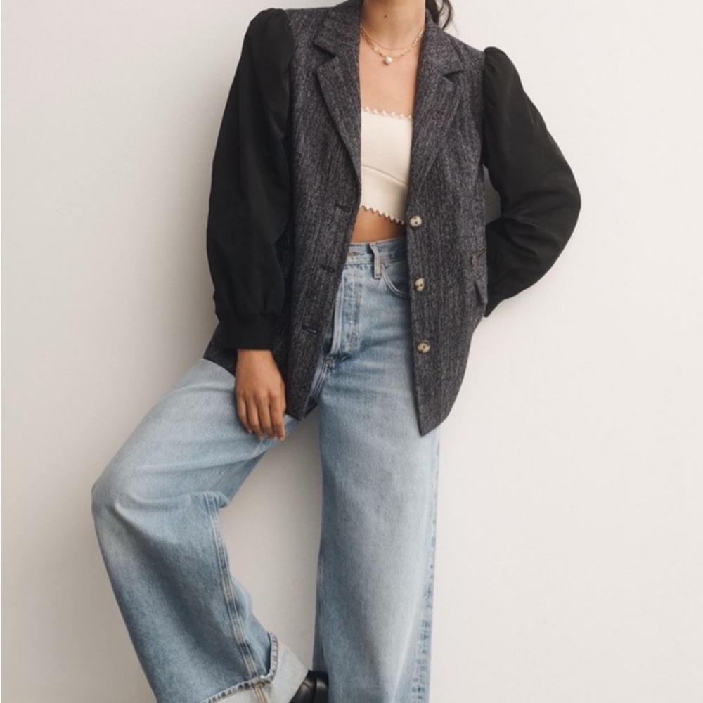 Maeve Black and navy mixed media blazer from Anthropology